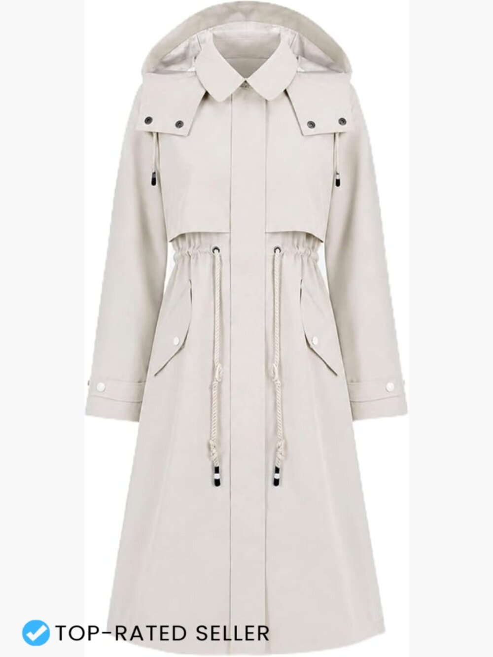 Classic Trench Coat Lapel Overcoat Detachable Hood Longline Windproof Chic